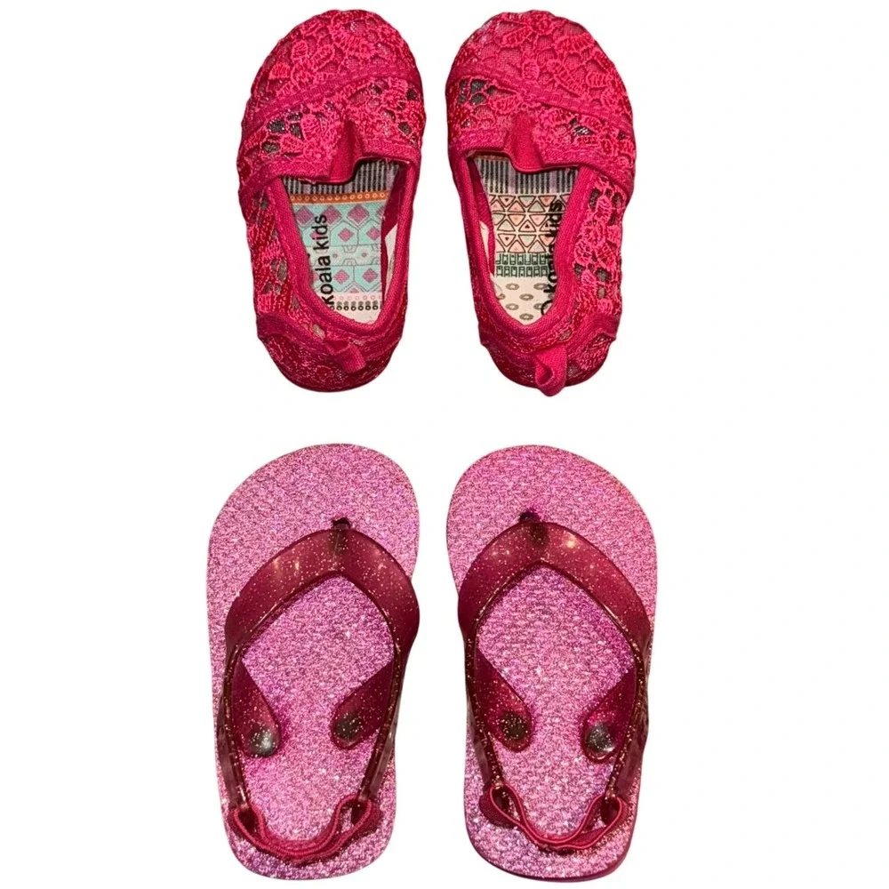 Baby / Toddler Shoes Set of 2 - Koala Kids Pink Lace Shoes & Glitter Flip‎ Flops